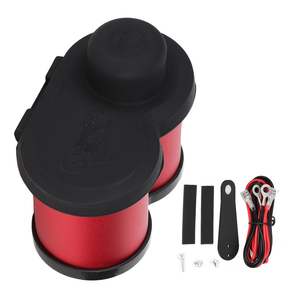 Motorcycle Dual USB MultiFunction Phone Charger with Voltmeter and Cigarette Lighter (Red)