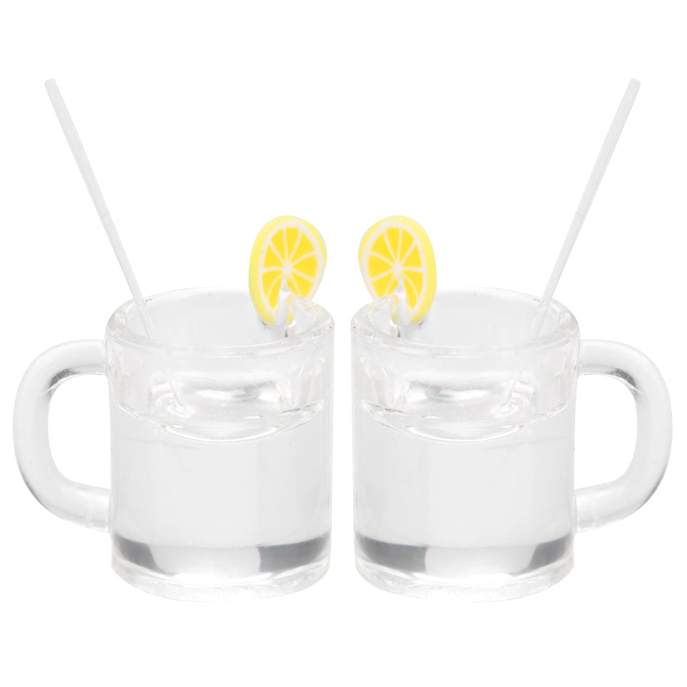 2Pcs 1:12 Doll House Accessories Mini Simulation Lemon Water Cup Toy with Straw Yellow Lemon