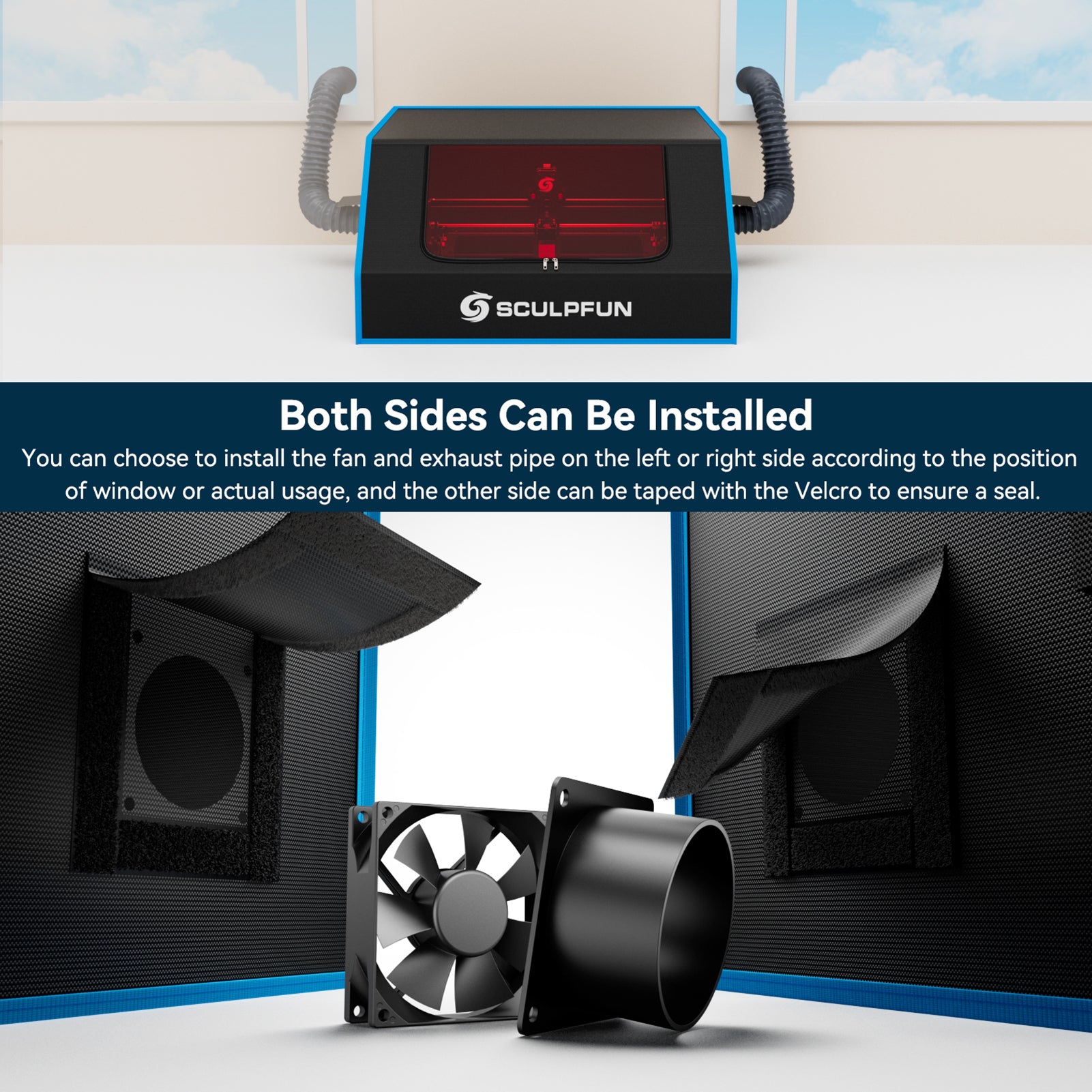 SCULPFUN B1 Laser Engraver Enclosure Smokeproof Fireproof Protective Cover with Powerful Suction Fan Large Size 680x765x380mm  Suitable for Sculpfun S6, S6 pro, S9, S10, S30 Laser Engraving Machine Compatible with ATOMSTACK /XTOOL/ Ortur Most of The Engra