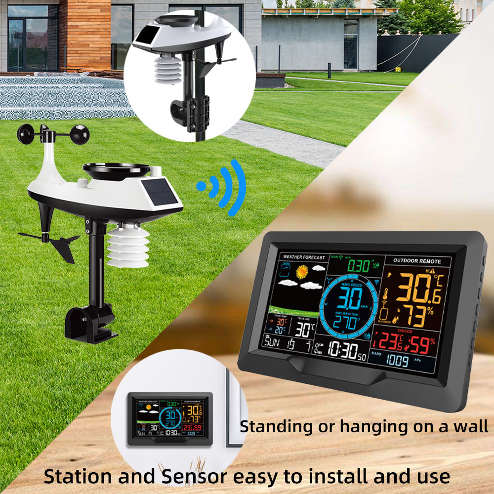 FJ3390A Multifunctional Professional Weather Station Temperature, Humidity, Wind Speed and Rainfall Detection Weather Forecast Clock