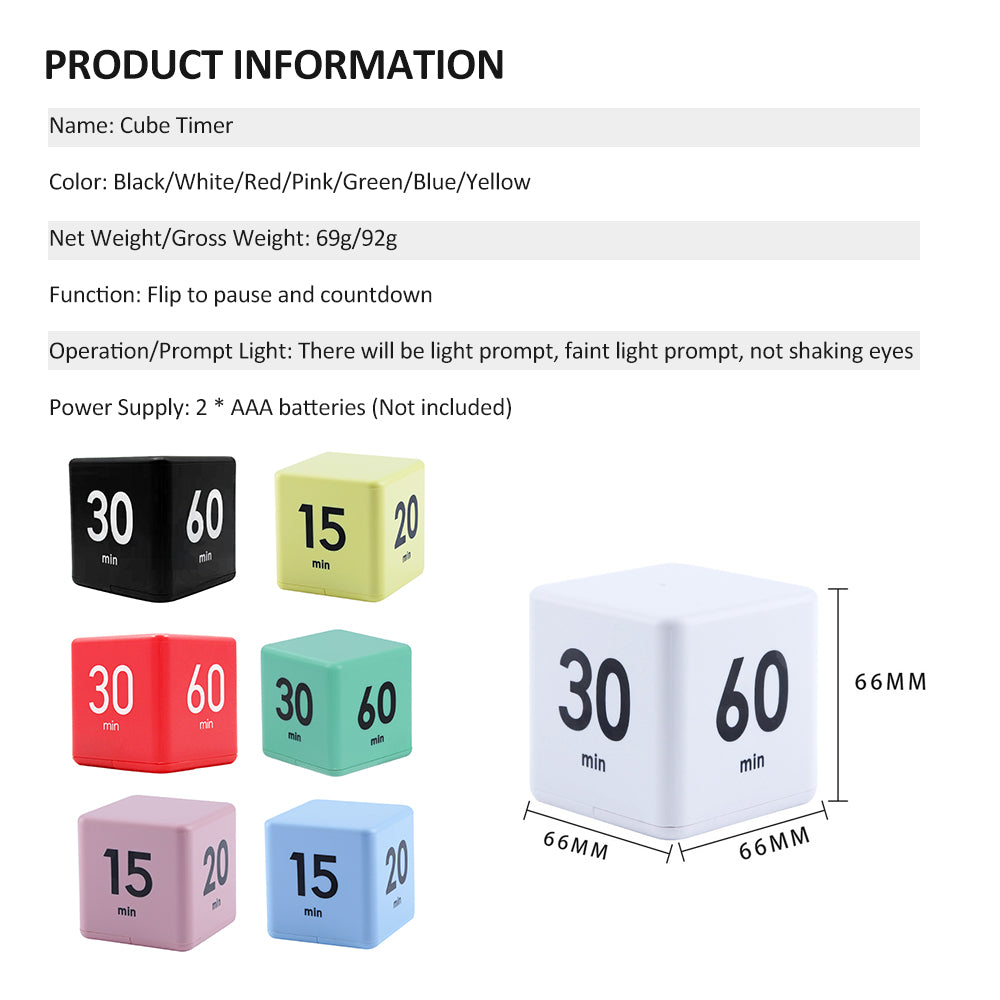 Cube Timers Time Management and Countdown Settings with Gravity Sensor Flip Timer 2.6 Inch Kids Timer 15-20-30-60 Minutes for Studying Cooking Reading Exercise