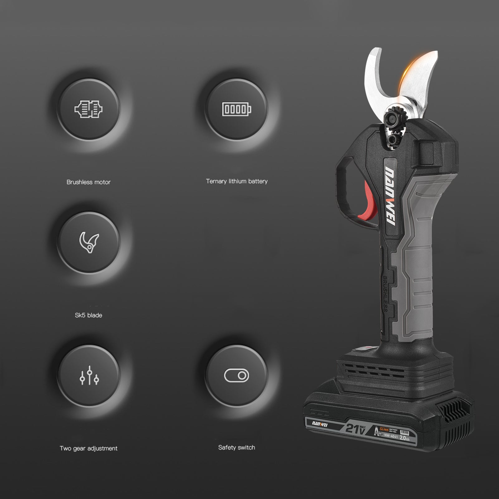 Geevorks  21V Brushless Cordless Electric Pruning Shears Rechargeable 10Ah Lithium Battery Powered Tree Branch Pruner Garden Clippers 30mm Cutting Diameter with Replacement Blade 2000mAh