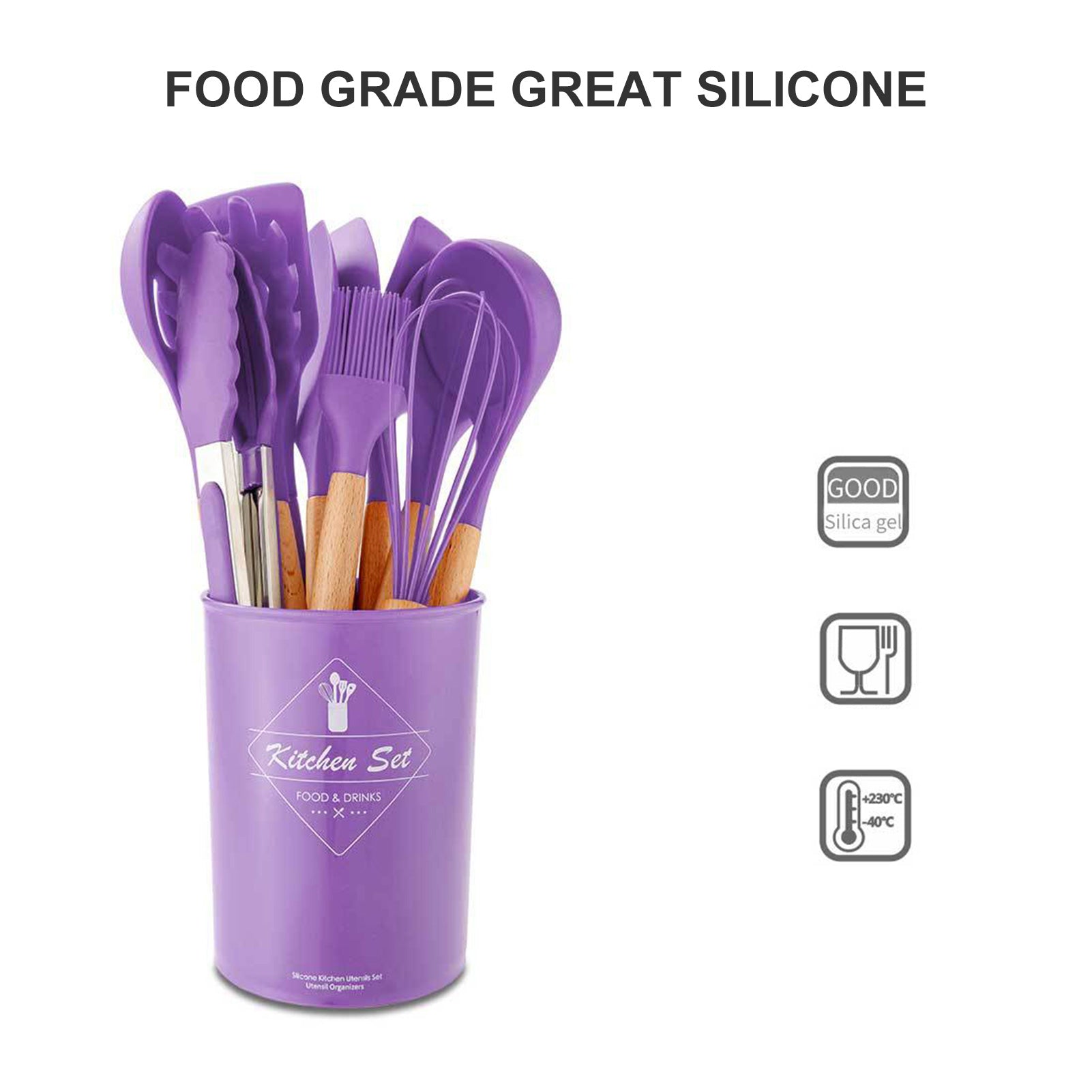 Kitchen Utensils Set 11Pcs Silicone Non-stick Barreled Cooking Utensils Set Silica Gel Utensil Wooden Handle Kitchenware Set